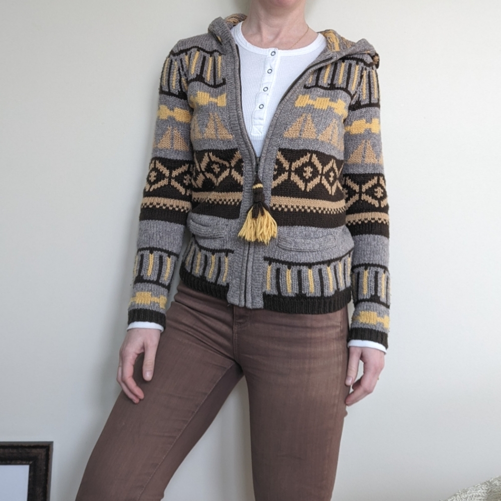 Anthropologie Sparrow Fairisle Hooded Zip Up Sweater